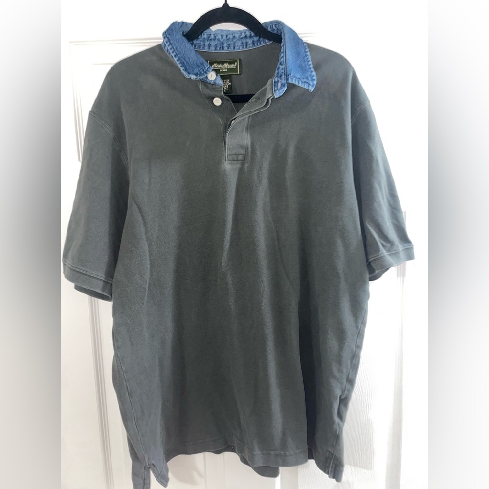 Eddie Bauer Men’s Tall Polo Shirt Denim Collar Cotton Large